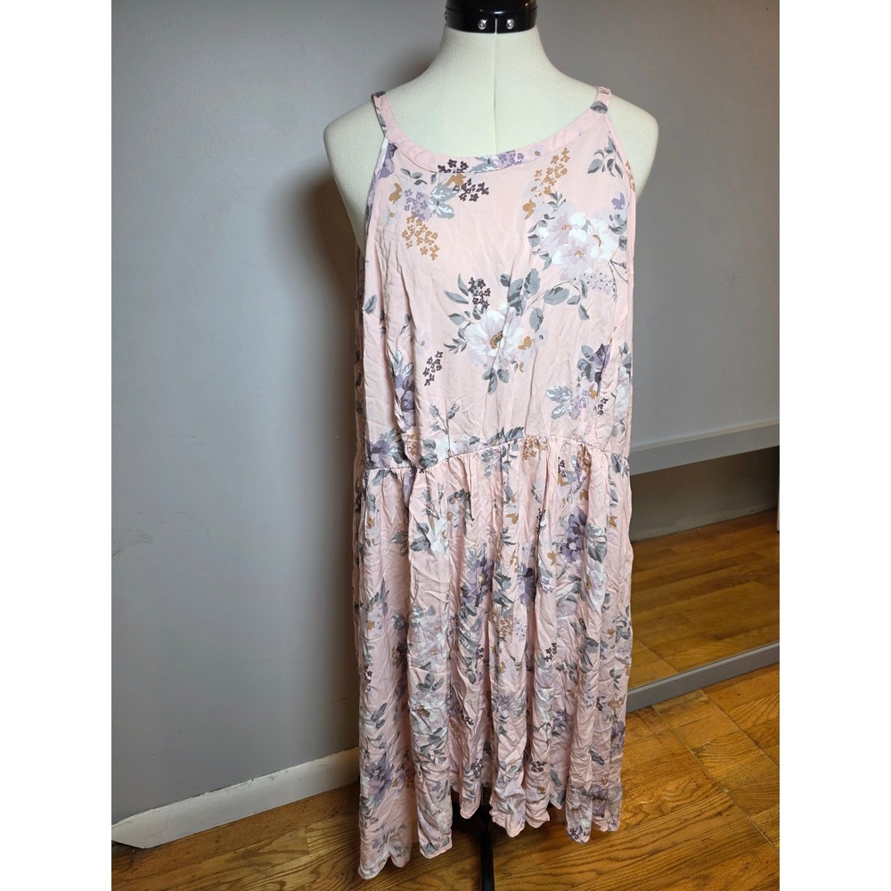 Torrid Pink Floral Sleeveless Midi Dress Plus Size 4 Boho Cottage Core Classic